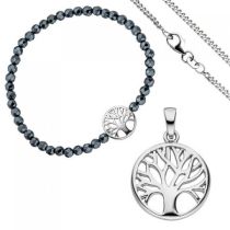 Schmuck-Set Baum Lebensbaum 925 Silber Armband Anhänger Kette 38 cm