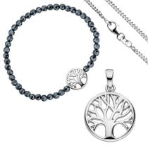 Schmuck-Set Baum Weltenbaum 925 Silber Armband Anhänger Kette 42 cm