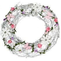 Sommer Kranz für die Tür Türkranz Blumen Bouquet weiß rosa 36 cm