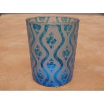 Teelichtglas HAWAII 6,8 cm blau-weiß
