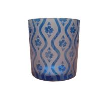 Teelichtglas HAWAII 6,8 cm blau-weiß