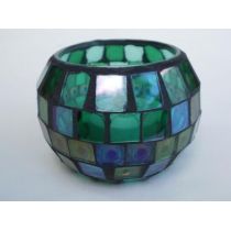 Windlicht Mosaik-Glas mit LED, 8,5 cm