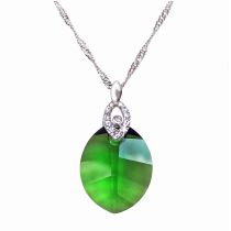 925 Silber Halskette mit Pure Leaf Kristall in Fern Green grün