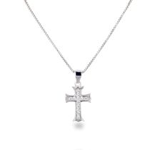 Feine Halskette Kreuz Anhänger 2cm 925 Silber Rhodium Zirkonia