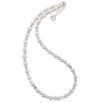 Feine Perlenkette aus Süßwasserperlen und funkelnden Swarovski® Kristall, 925 Silberschließe