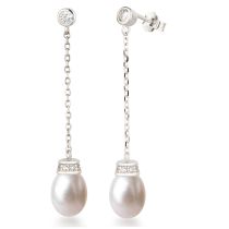 Lange Perlen-Ohrringe 925 Silber Rhodium Süßwasserperle hängend