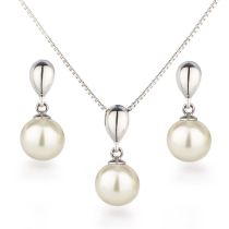 Perlenschmuck Set Glanz 925 Silber rhodiniert Perlen 10mm Farbwahl