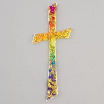 Wachsdekor, Kreuz mit Wellen, 110 x 45 mm, 1 Stk., regenbogen gold