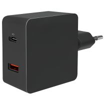 USB Ladegerät, 230V Netzteil, 1xUSB-A 1xUSB-C, 18W, max 3A/5V, 2A/9V,1,5A/12V