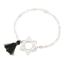 Gemshine - Damen - Armband - 925 Silber - Lotus Blume - Mandala - Quaste - Grau - YOGA
