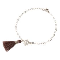 Gemshine - Damen - Armband - 925 Silber - Lotus Blume - Quaste - Rose - YOGA - 4 cm