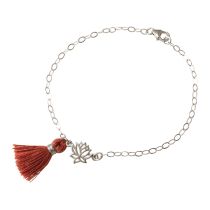 Gemshine - Damen - Armband - 925 Silber - Lotus Blume - Quaste - Rotbraun - YOGA