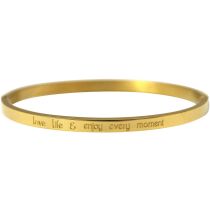 Gemshine - Damen - Armband - Armreif - Love life and enjoy every Moment - WISHES - Gold - 4 mm