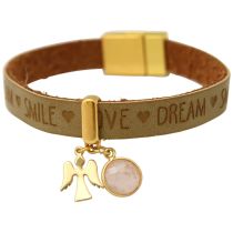 Gemshine - Damen - Armband - Schutz Engel - Vergoldet - WISHES - Braun - Sand - Rosa - Rosenquarz - Magnetvers