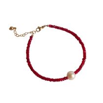 Gemshine - Damen - Armband - Vergoldet - Rubin - Rot - Perle - Weiß