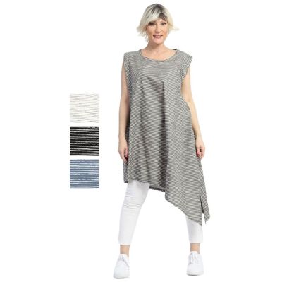 AKH Fashion asymmetrische Baumwoll-Tuniken große Größen | blau-weiß-68492 | 6776-boa