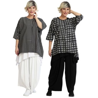 AKH Fashion asymmetrische Shirts schwarz-ecru | 6616-zas