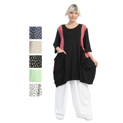AKH Fashion Ballon-Tuniken Shirts zweifarbig | schwarz-beige-67485 | 6767-Baali
