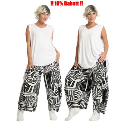AKH Fashion Hosen schwarz-weiß große Größen Lagenlook Mode - Schwarz-weiß, Einheitsgröße-Maßangaben beachten, Viskose, Elasthan | 81813-AKH1056.S8069