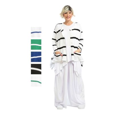 AKH Fashion Lagenlook Strickjacken große Größen - Grün-weiß|||0 Einheitsgröße-Maßangaben beachten, Baumwolle | 118S-strick-streifen
