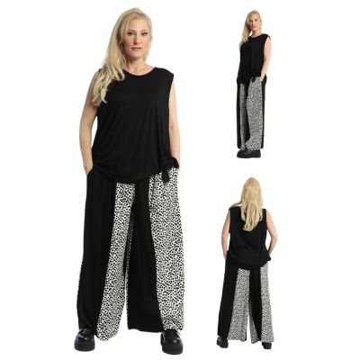 AKH Fashion lange Damen Hosen Lagenlook schwarz-weiß | 66270-AKH0084.S06747