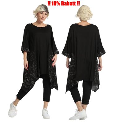 AKH Fashion schwarze Tuniken Shirts Lagenlook große Größen | 81357-AKH1040.S6652
