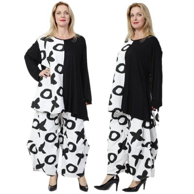 ausgefallene weiß-schwarze Lagenlook Hosen AKH Fashion | 47129-8069-XOXO
