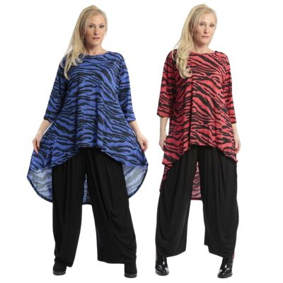 Blau-schwarz-66320, Einheitsgröße-Maßangaben beachten - AKH Fashion extravagante Damen Shirts große Größen | 2345-lino
