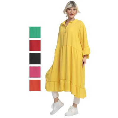 Gelb|||0 Einheitsgröße-Maßangaben beachten - AKH Fashion feminine Volant Tunika-Kleider große Größen | 6771-twill