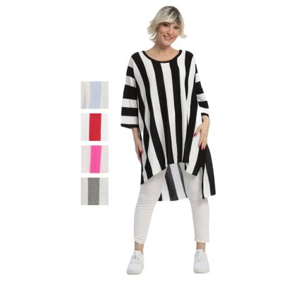 Grau-weiß|||0 Einheitsgröße-Maßangaben beachten - AKH Fashion Lagenlook Pullover große Größen | 2101-strick-pulli