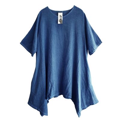 La Bass Shirts blau old look Leinenmix Lagenlook Mode | labass-9563-blau