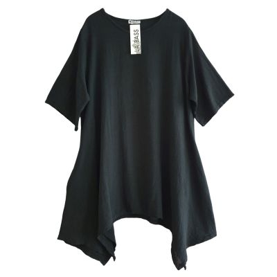 La Bass Shirts schwarz Leinenmix Lagenlook Damen Mode - Schwarz-9563, Einheitsgröße-Maßangaben beachten, Leinen, Baumwolle | labass-9563-schwarz