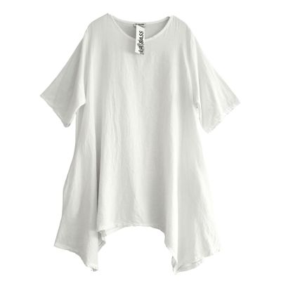 La Bass Shirts weiß Leinenmix Lagenlook Damen Mode - Weiß-9563, Einheitsgröße-Maßangaben beachten, Leinen, Baumwolle | labass-9563-weiss