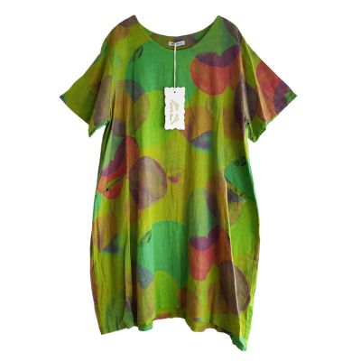 Lagenlook apfelgrüne Leinenkleider Tuniken Damen Mode | new-collection-90847B-apfel