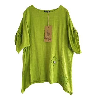 Lagenlook apfelgrüne Shirts Leinenmix große Größen Damen Mode | NC90274-apfelgruen