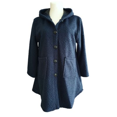 LAGENLOOK blaue Übergangs WOLLJACKE mit Kapuze | NC21354-dunkelblau