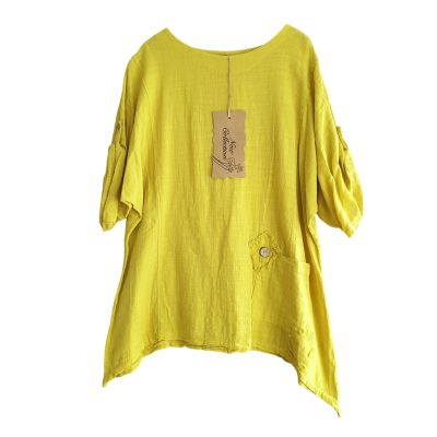 Lagenlook gelbe Shirts Leinenmix große Größen Damen Mode | NC90274-senfgelb