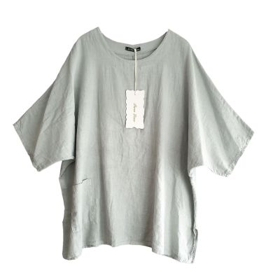 Lagenlook graue Leinen Shirts Überwürfe große Größen Damen Mode | 10963-NC91519-grau