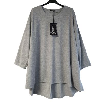Lagenlook graue Pullover Shirts mit Wolle große Größen | 10356-NC91143-grau