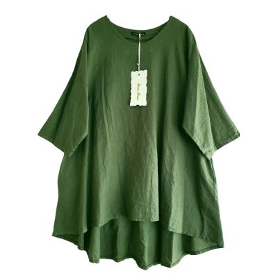 Lagenlook grüne Leinen Tuniken Shirts große Größen Damen Mode - Grün|||0 Einheitsgröße-Maßangaben beachten, Leinen | 10390-NC91143-gruen