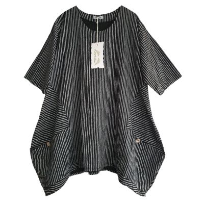 LAGENLOOK schwarz-graue LEINEN TUNIKA Shirt Damen Mode | NC90247-schwarz