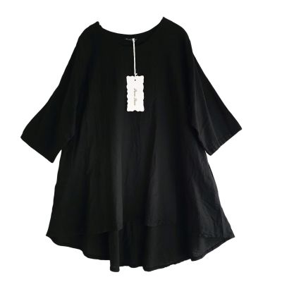 Lagenlook schwarze Leinen Tuniken Shirts große Größen Damen Mode | 10398-NC91143-schwarz
