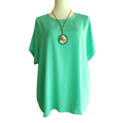 LAGENLOOK SHIRT grün mit Kette Viskose Damen Mode | 10987-NC24057-gruen
