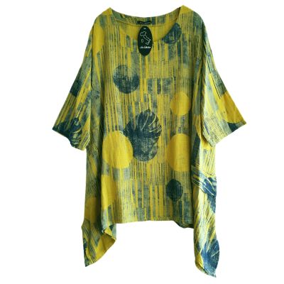 LAGENLOOK Shirt Leinen-Baumwolle große Größen DAMEN Mode | NC91718-senfgelb