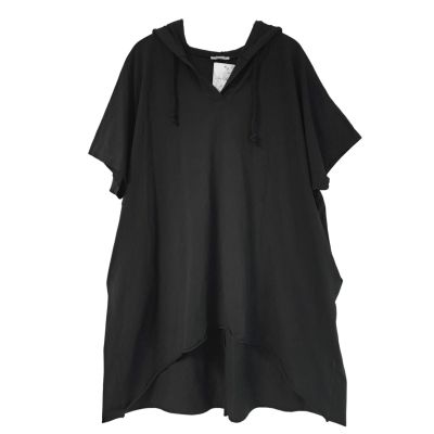 LAGENLOOK Sommer TUNIKA Shirt Kapuze Baumwolle | 10365-NC21105-schwarz