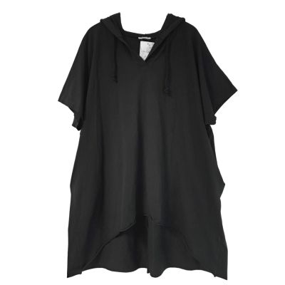 Lagenlook Sommer Tunika Shirts Kapuze Baumwolle | 10365-NC21105-schwarz