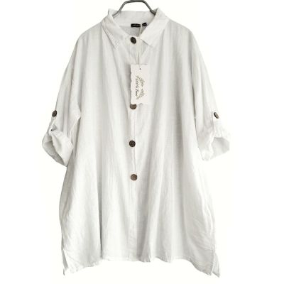 Lagenlook weiße Leinenblusen Jacken große Größen Damen Mode | 10375-NC91721-weiss