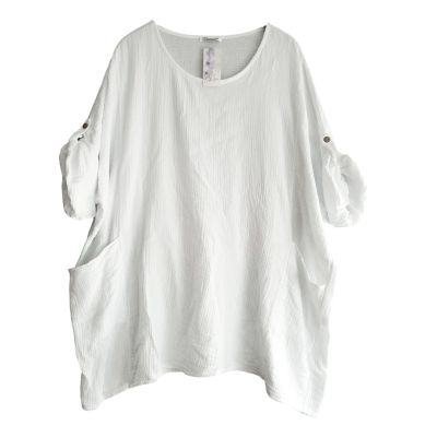 Lagenlook weiße Sommer Shirts Überwurf Baumwolle Damen Mode | 10975-NC24116-weiss