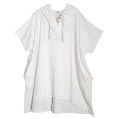 LAGENLOOK weiße Sommer TUNIKA Shirt Kapuze Baumwolle | 10370-NC21105-weiss
