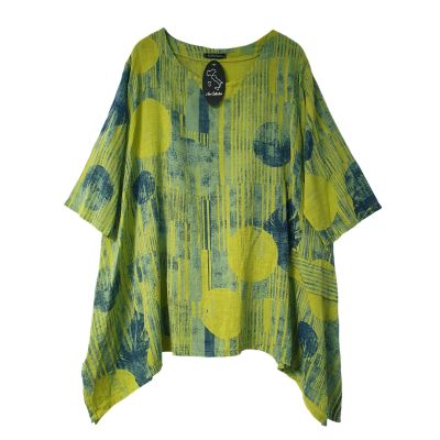 New Collection Leinenmix Sommer Shirts große Größen - Apfelgrün-blau, Einheitsgröße-Maßangaben beachten, Leinen, Baumwolle | 10367-NC91718-gruen